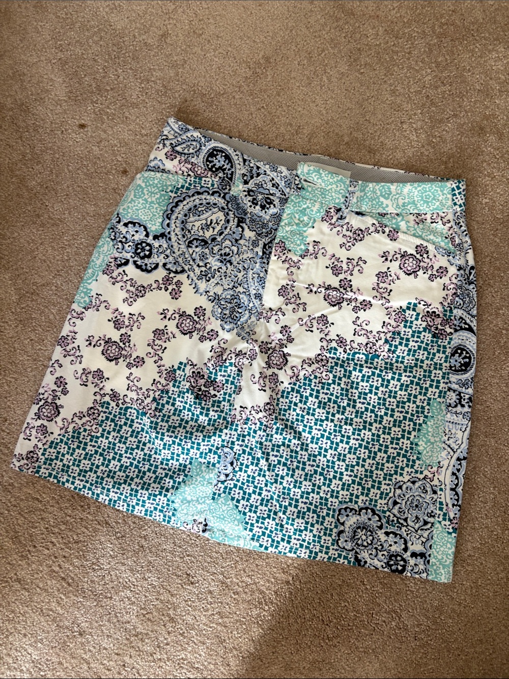 croft & barrow Mint Green, Cream & Navy Patterned skort